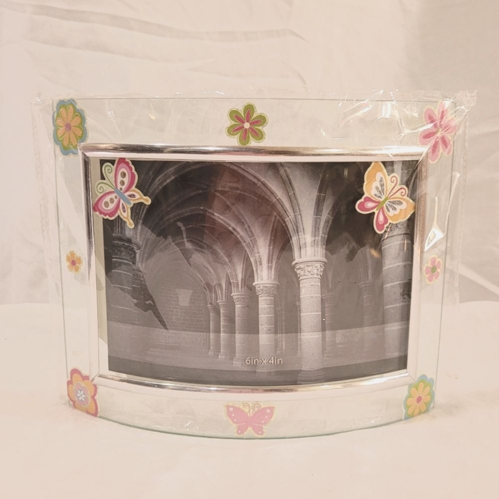 6" x 4" curved glass horizontal butterfly print standing picture frame NEW